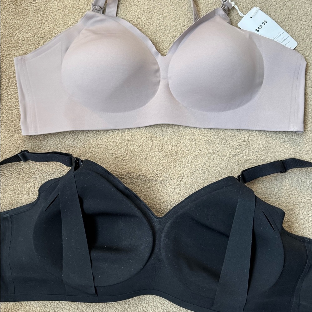 MomCozy Women's Black and Cream Nursing Bras